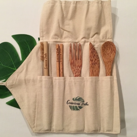 Reusable Seven Piece Wood Cutlery Set For Travel - Picture 4 of 6